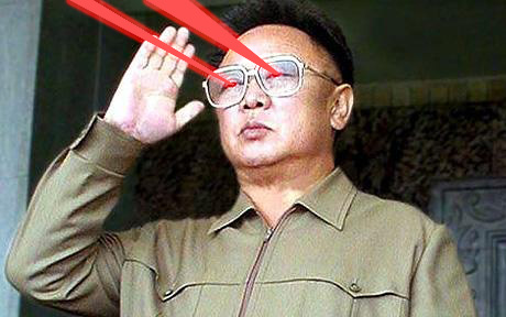 Dear Leader personally defending his people by utilizing his dreaded laser eye cannon attack.